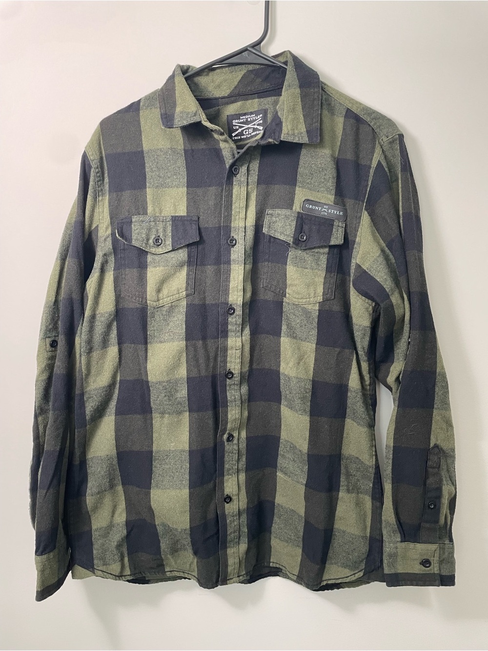 Grunt Style Men's M Green & Black Plaid Button-Up flannel